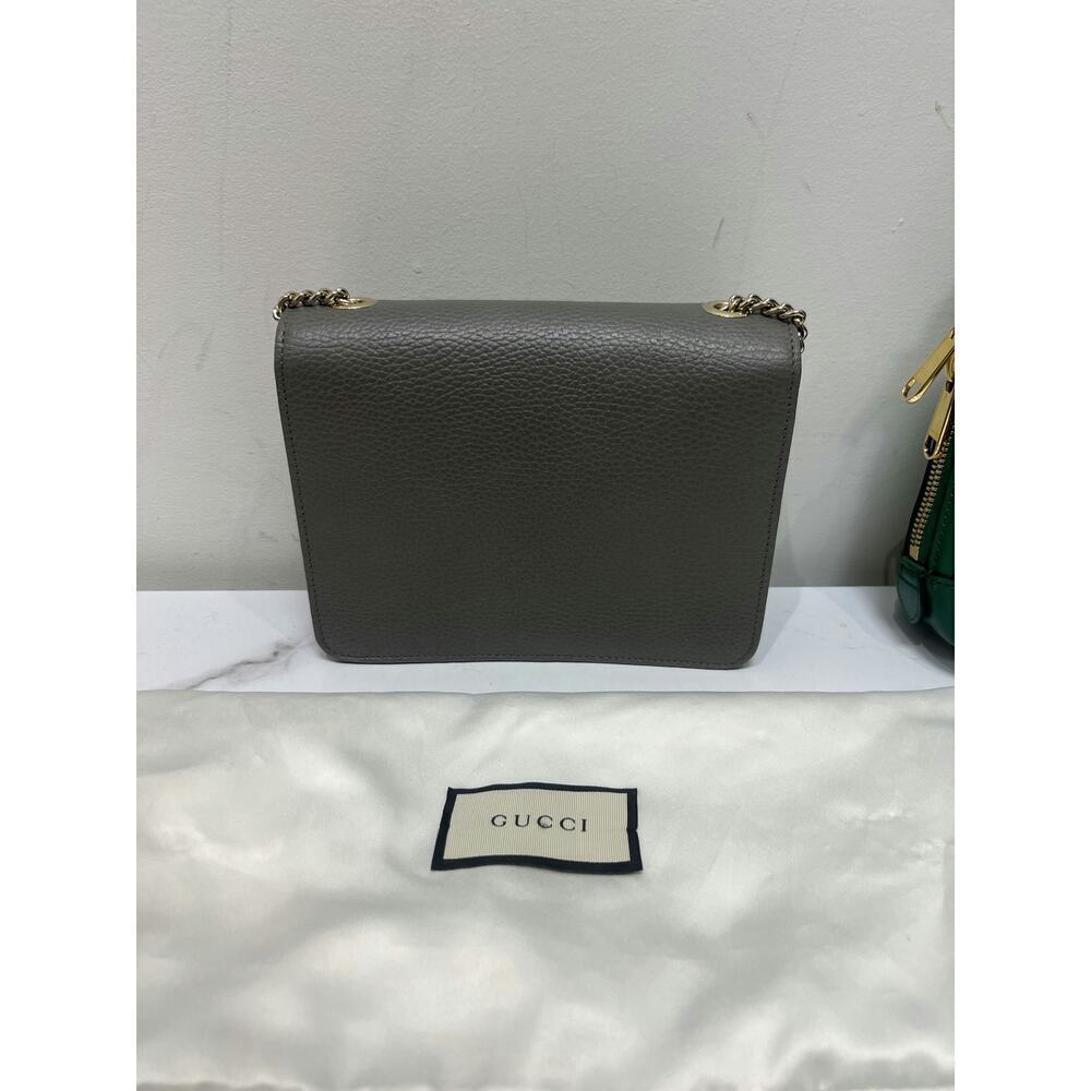Gucci 510304 Pebbled Leather Shoulder Bag with Chain Strap - Taupe - Picture 4 of 12